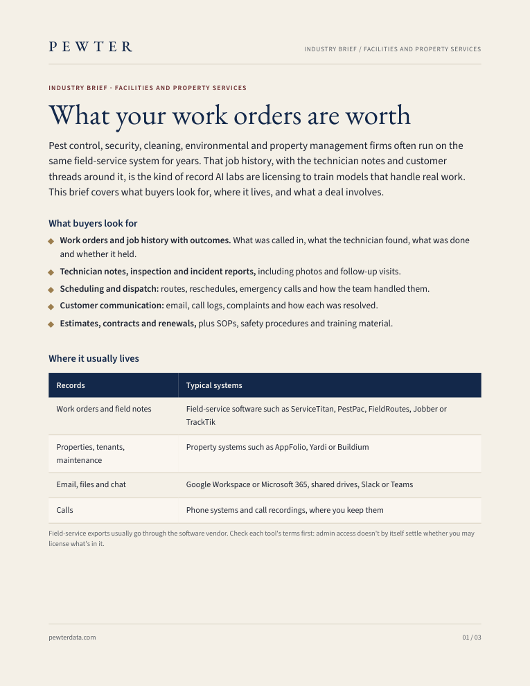 Brief page listing the field records buyers look for and the systems they live in